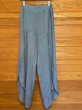 Tempo Paris linen slit leg blue pants
